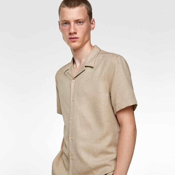 Zara Other - 2/$30 ZARA Men Short Sleee Button Down Shirt Tan Medium #8339